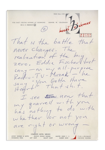 Hunter S. Thompson Autograph Letter Signed -- ''...No amount or quality of Journalism can preserve that fine, high sound...maybe fiction will come closer...''